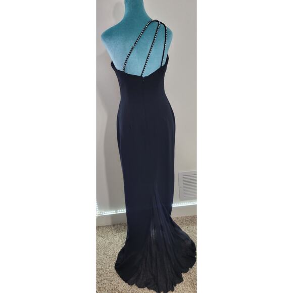 Tiffany Designs Dress Womens 8 Long Black Embellished One Shoulder Sleek Dress - Picture 5 of 10